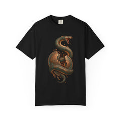 Coin Serpent Tee large front print on a Black Comfort Colors 1717 tee