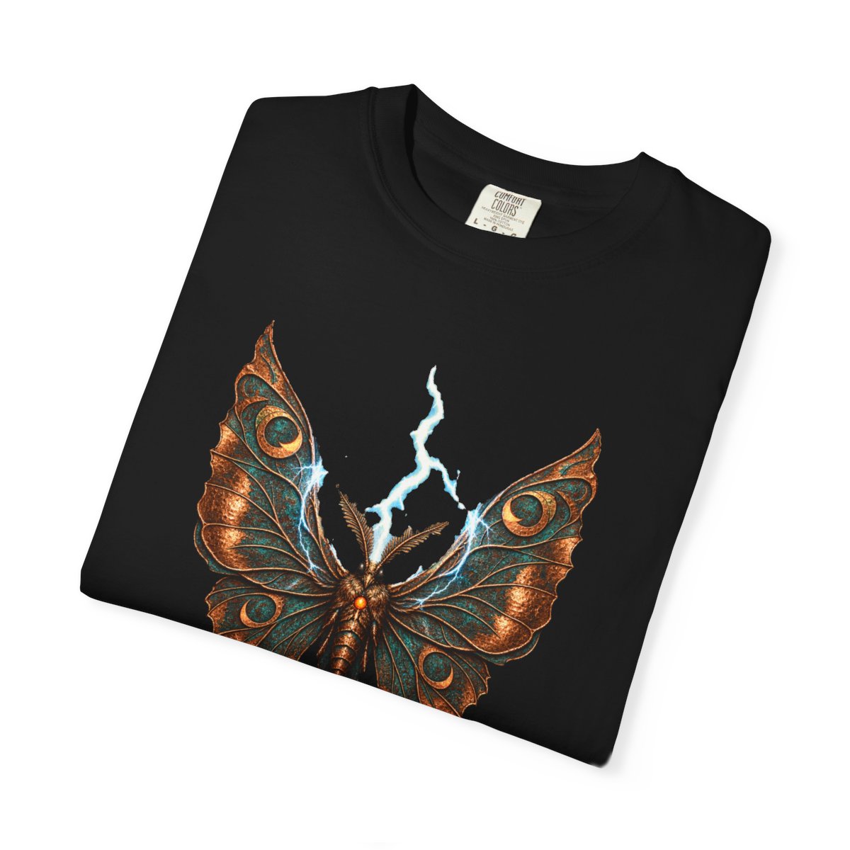 Lightning Moth Tee folded front print detail