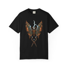 Lightning Moth Tee large front print on a Black Comfort Colors 1717 tee
