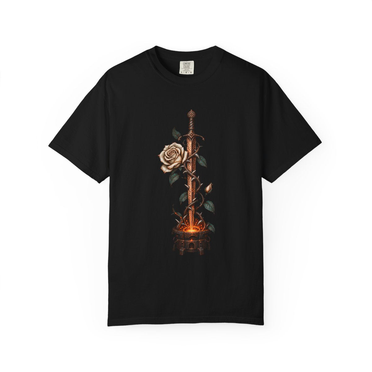 Thorn Blade Tee large front print on a Black Comfort Colors 1717 tee
