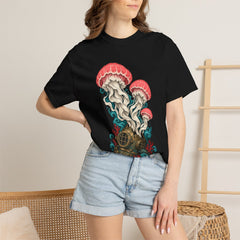 Jelly Lanterns Tee worn Printify context view on a Black Comfort Colors 1717 tee