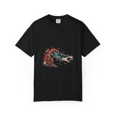Shark Breakthrough Tee large front print on a Black Comfort Colors 1717 tee
