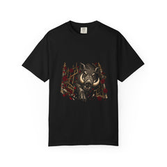 Boar Charge Tee large front print on a Black Comfort Colors 1717 tee