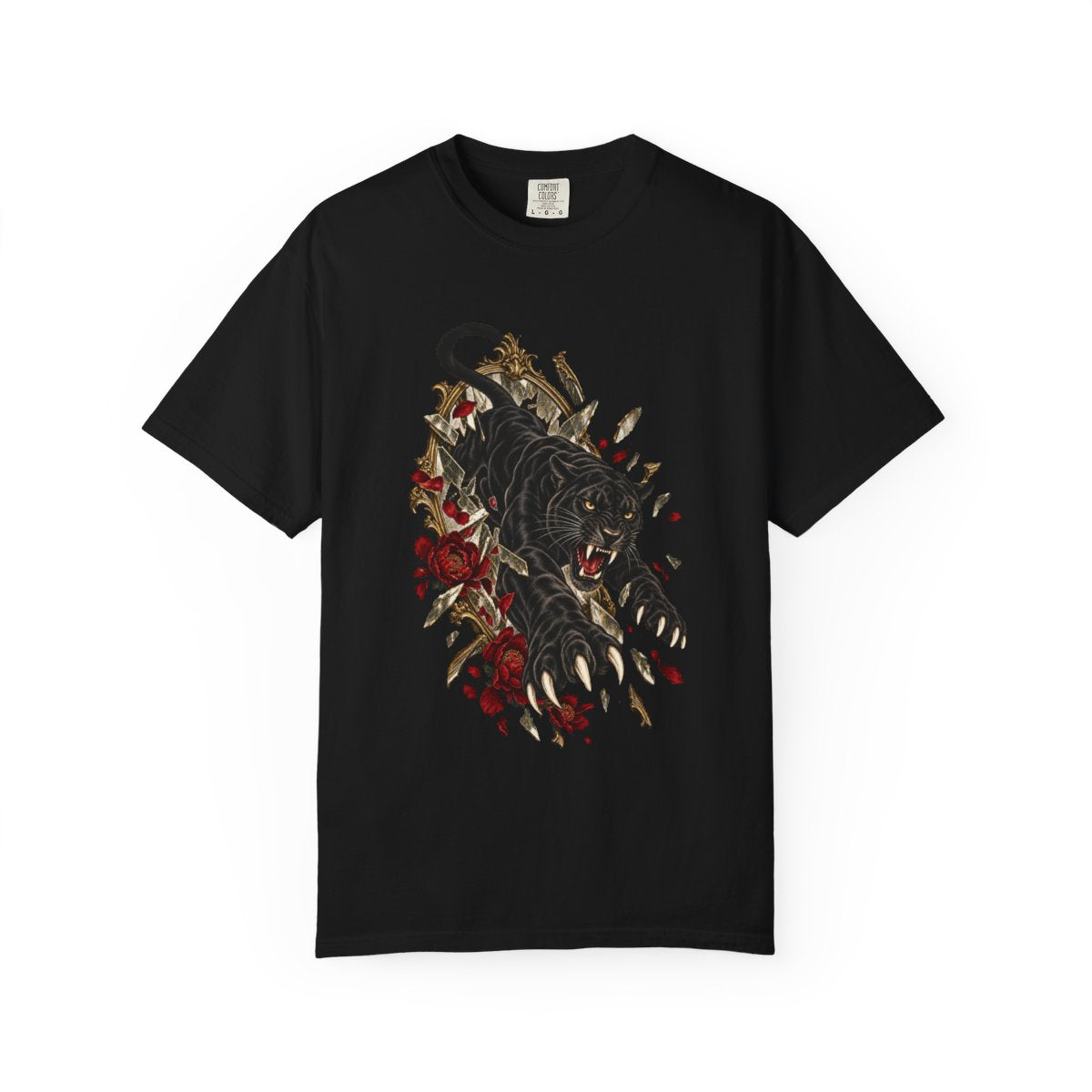 Panther Breakout Tee large front print on a Black Comfort Colors 1717 tee