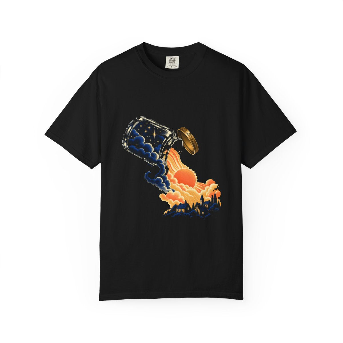 Jar of Dawn Tee large front print on a Black Comfort Colors 1717 tee
