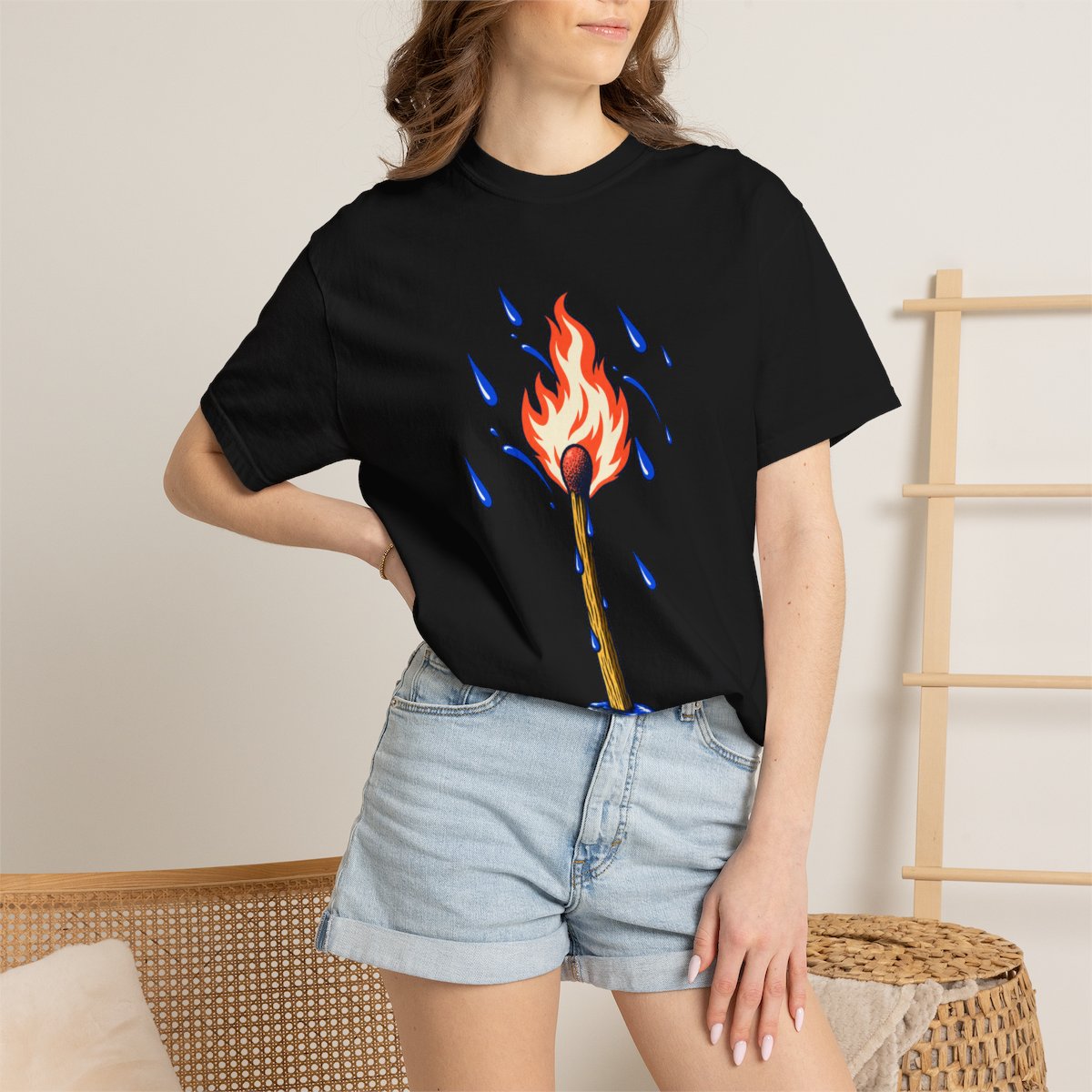 One Lit Match Tee worn Printify context view on a Black Comfort Colors 1717 tee