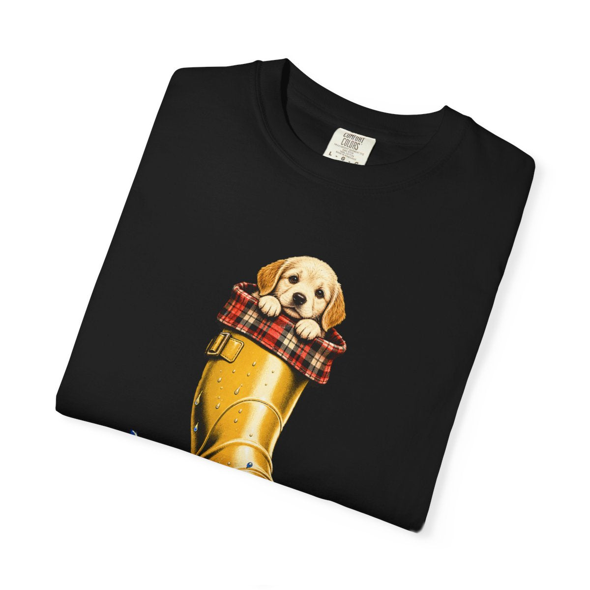 Rain Boot Rescue Tee folded front print detail