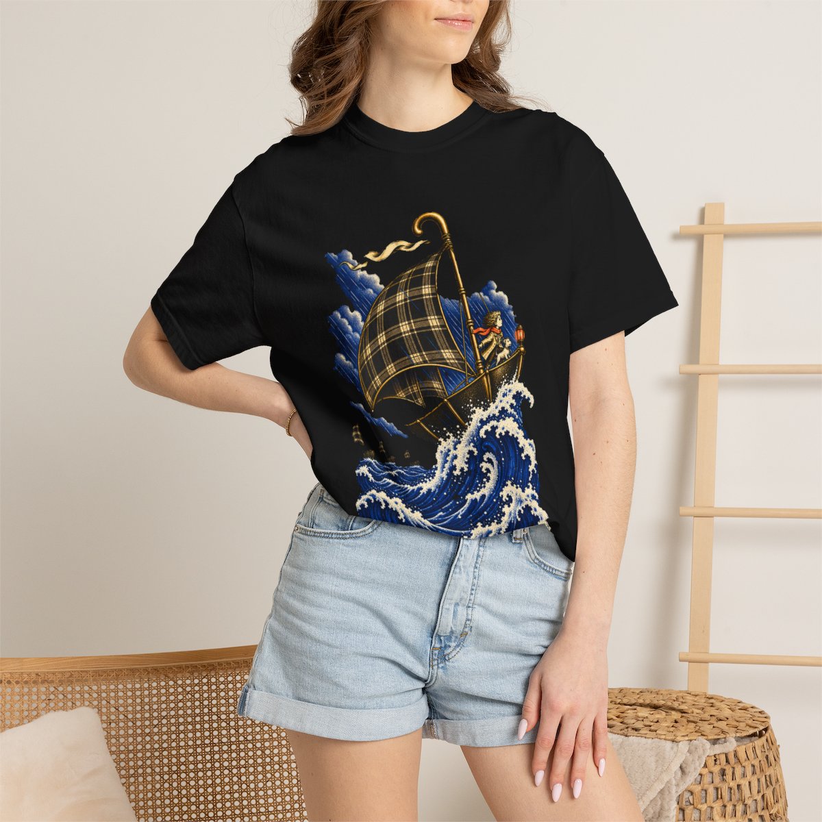 Umbrella Armada Tee worn Printify context view on a Black Comfort Colors 1717 tee