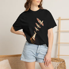 Spotlight Birds Tee worn Printify context view on a Black Comfort Colors 1717 tee