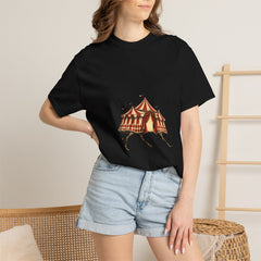 Walking Big Top Tee worn Printify context view on a Black Comfort Colors 1717 tee