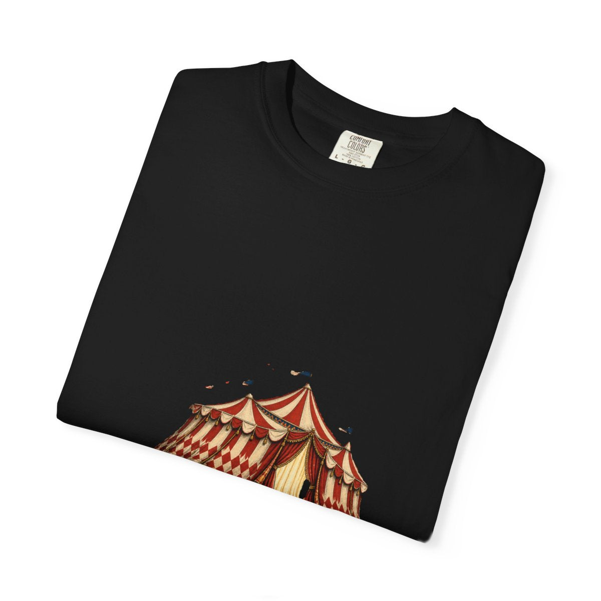 Walking Big Top Tee folded front print detail