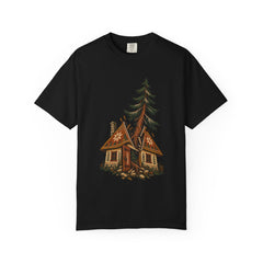 Cottage Unraveled Tee large front print on a Black Comfort Colors 1717 tee