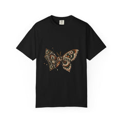 Moth Cuts Loose Tee large front print on a Black Comfort Colors 1717 tee