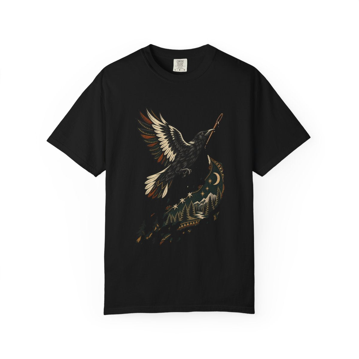 Needle Thief Tee large front print on a Black Comfort Colors 1717 tee