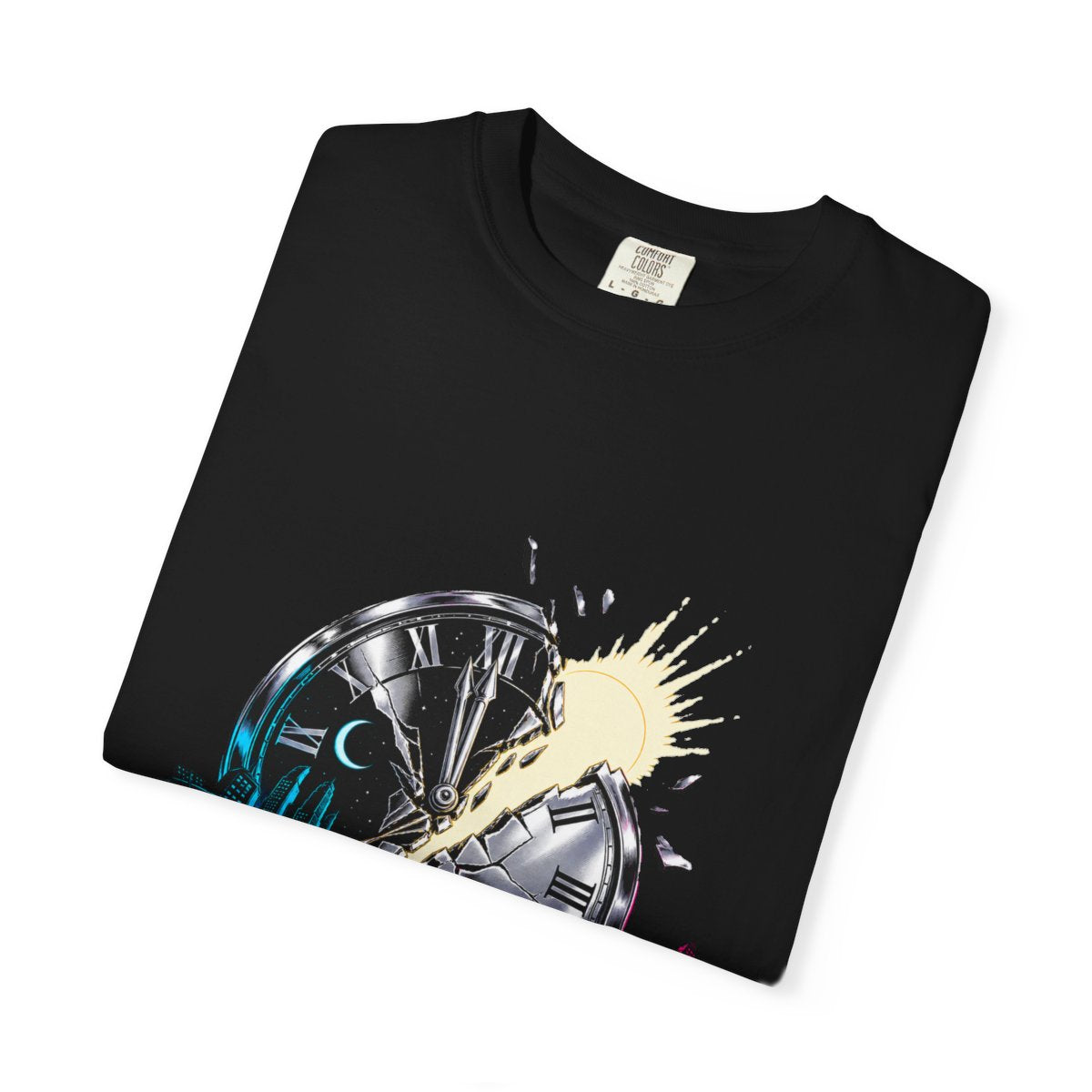 Break the Clock Tee folded front print detail