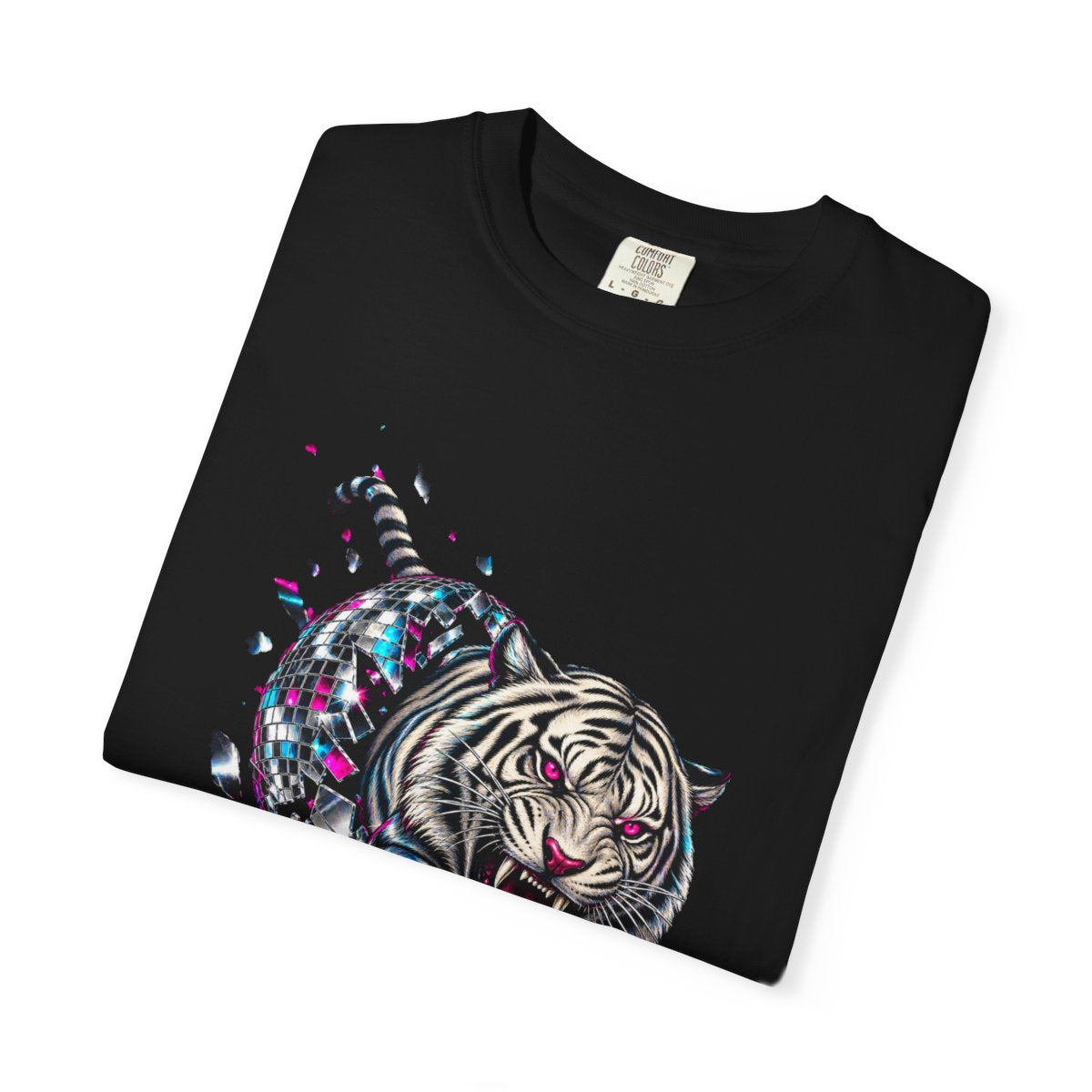Mirrorball Tiger Tee folded front print detail
