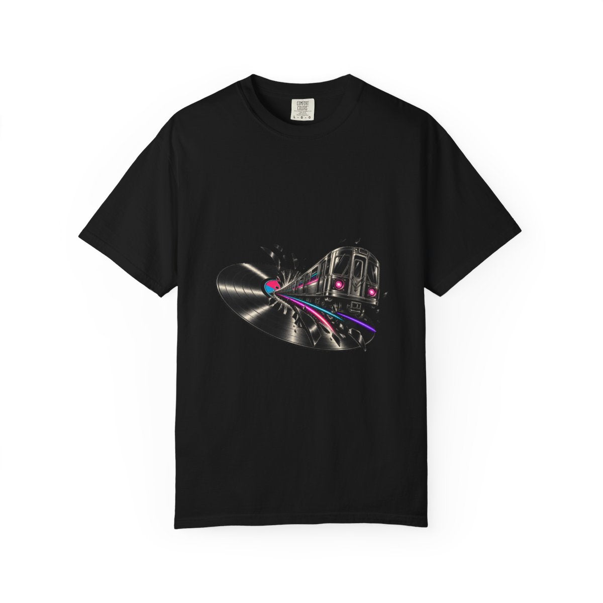 Vinyl Express Tee large front print on a Black Comfort Colors 1717 tee