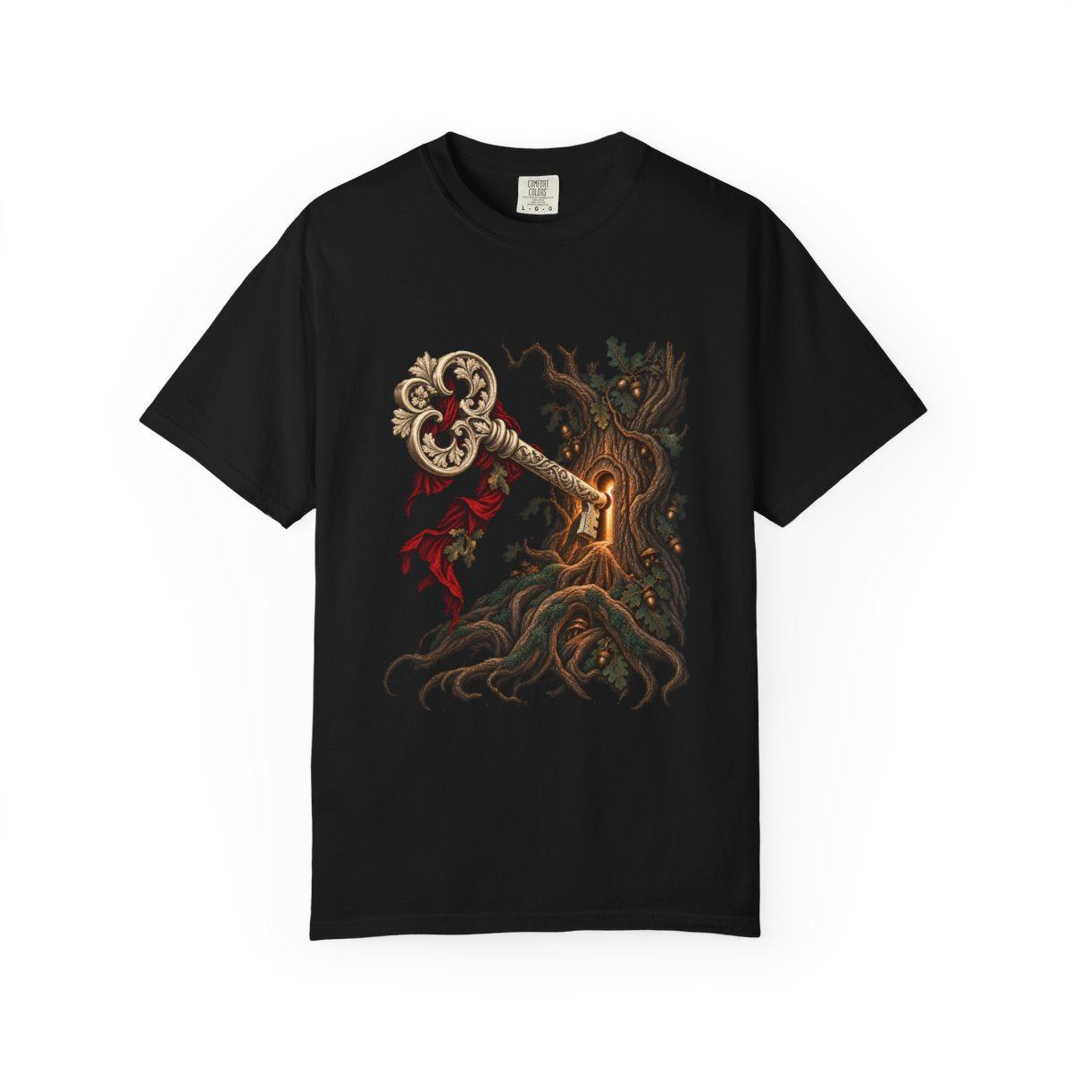 Bone Key Tee large front print on a Black Comfort Colors 1717 tee