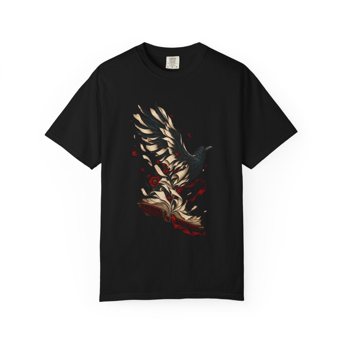 Ink Raven Tee large front print on a Black Comfort Colors 1717 tee