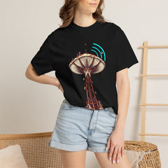 Beacon Cap Tee worn Printify context view on a Black Comfort Colors 1717 tee