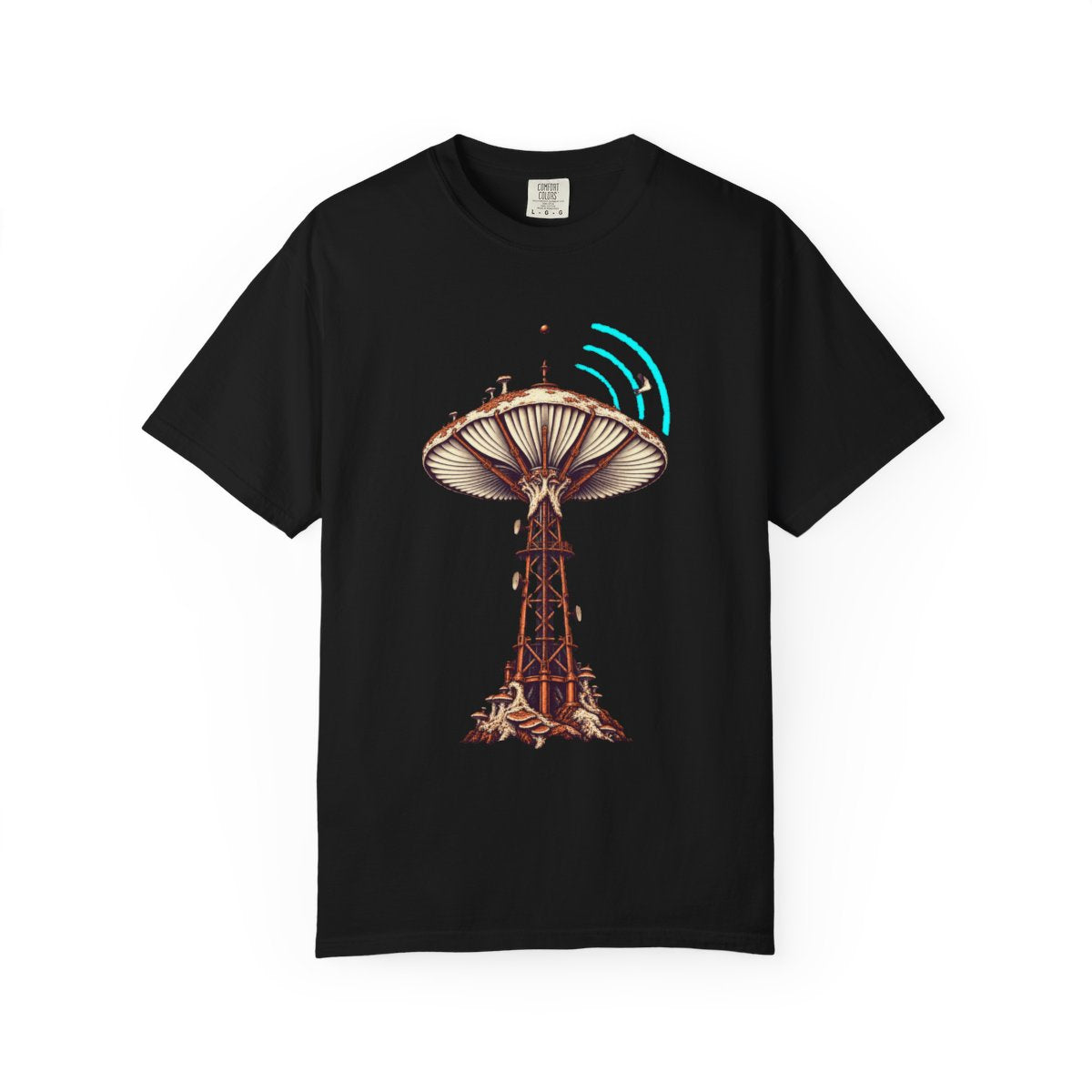 Beacon Cap Tee large front print on a Black Comfort Colors 1717 tee