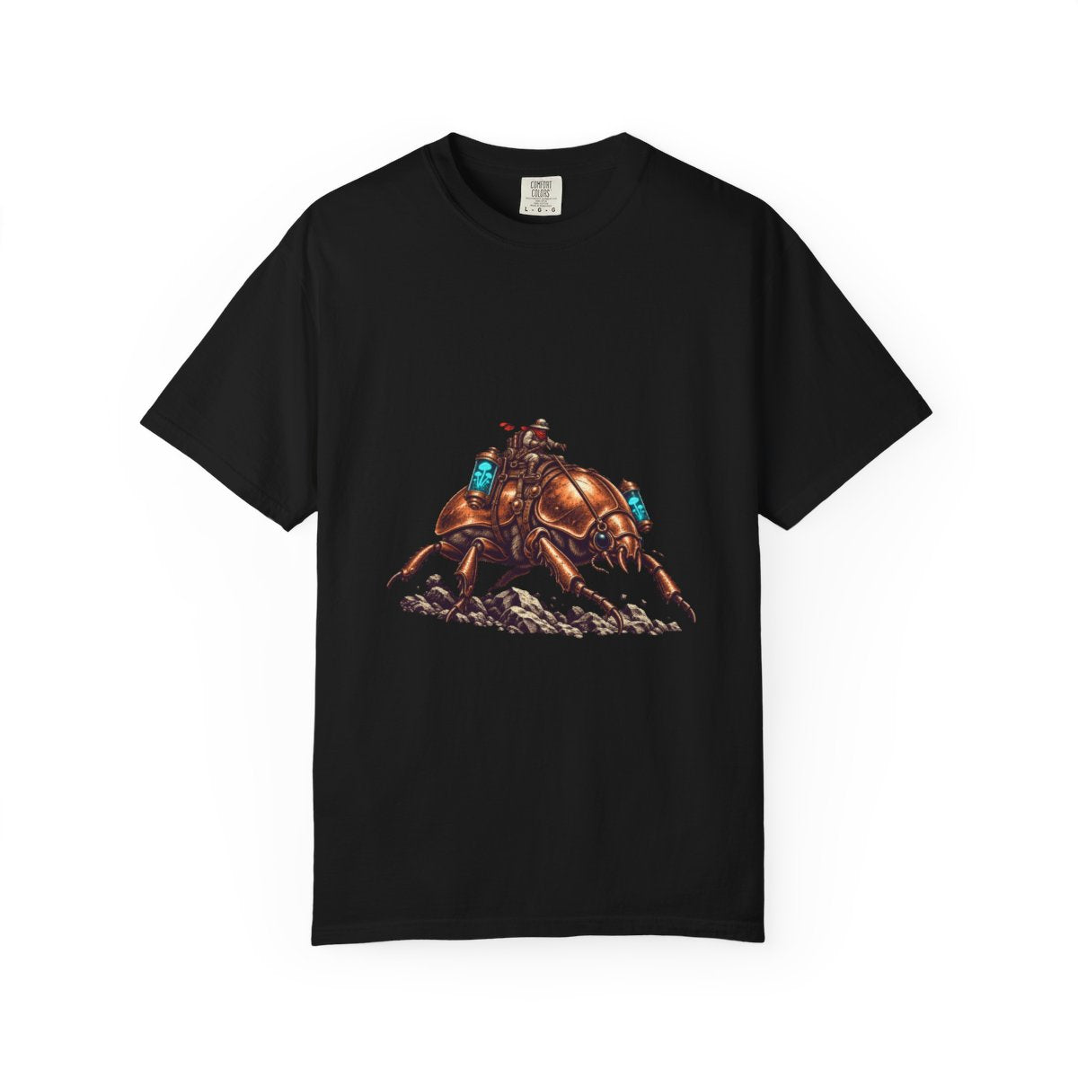 Beetle Pilot Tee large front print on a Black Comfort Colors 1717 tee
