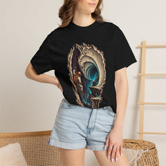 The Gill Chamber Tee worn Printify context view on a Black Comfort Colors 1717 tee