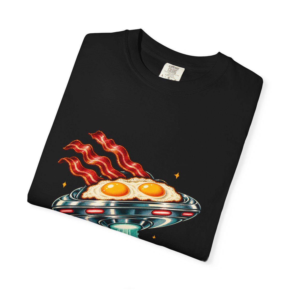 Breakfast Takes Flight Tee folded front print detail