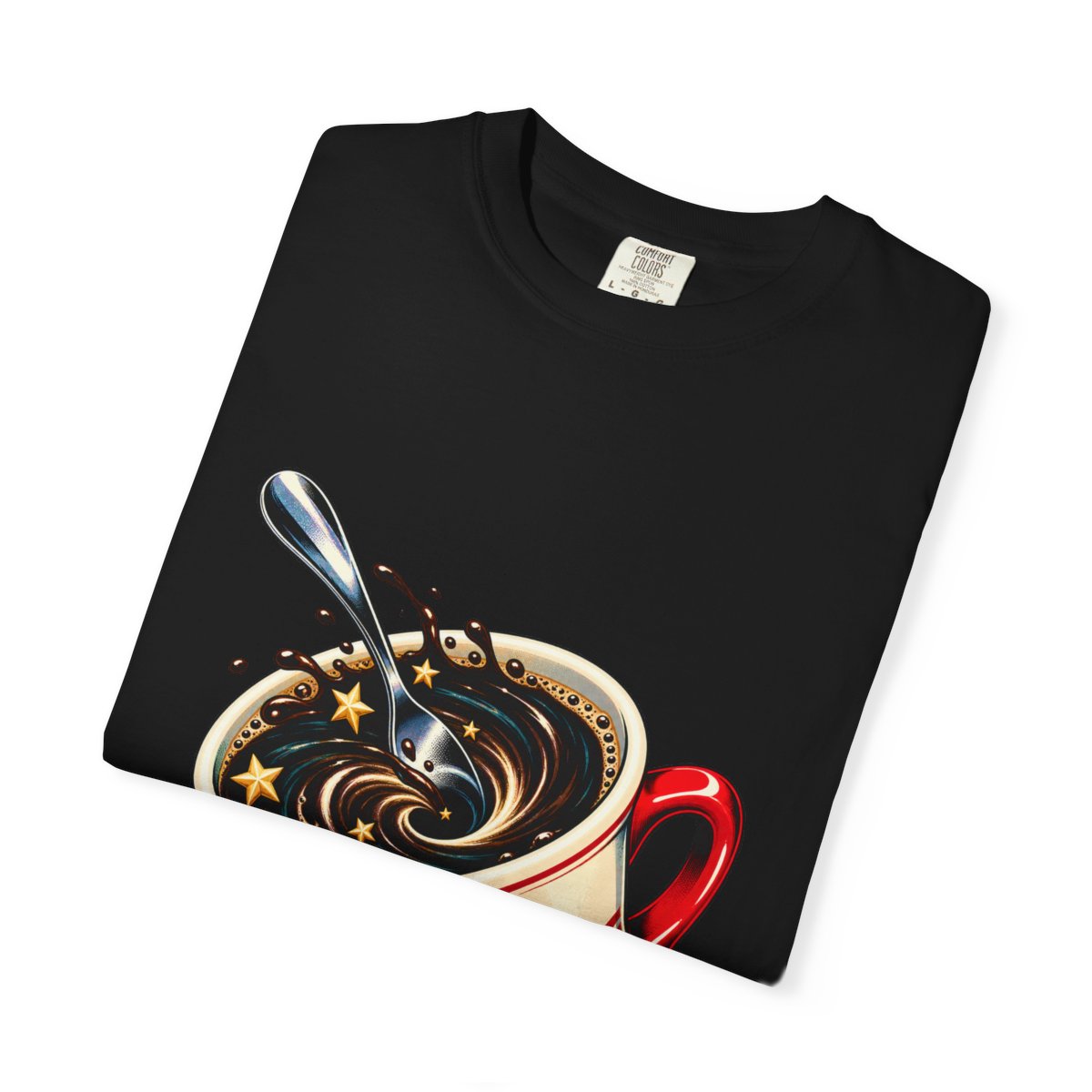 Coffee Goes Dark Tee folded front print detail