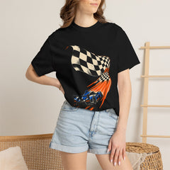 Chase the Checkers Tee worn Printify context view on a Black Comfort Colors 1717 tee