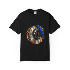 Rotor on Fire Tee large front print on a Black Comfort Colors 1717 tee
