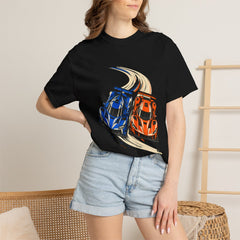 Two Wide Tee worn Printify context view on a Black Comfort Colors 1717 tee