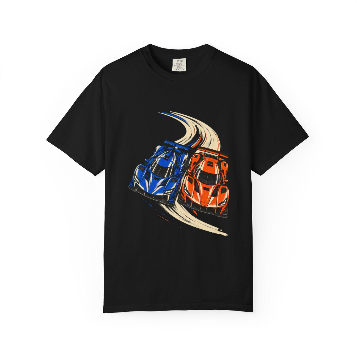 Two Wide Tee large front print on a Black Comfort Colors 1717 tee