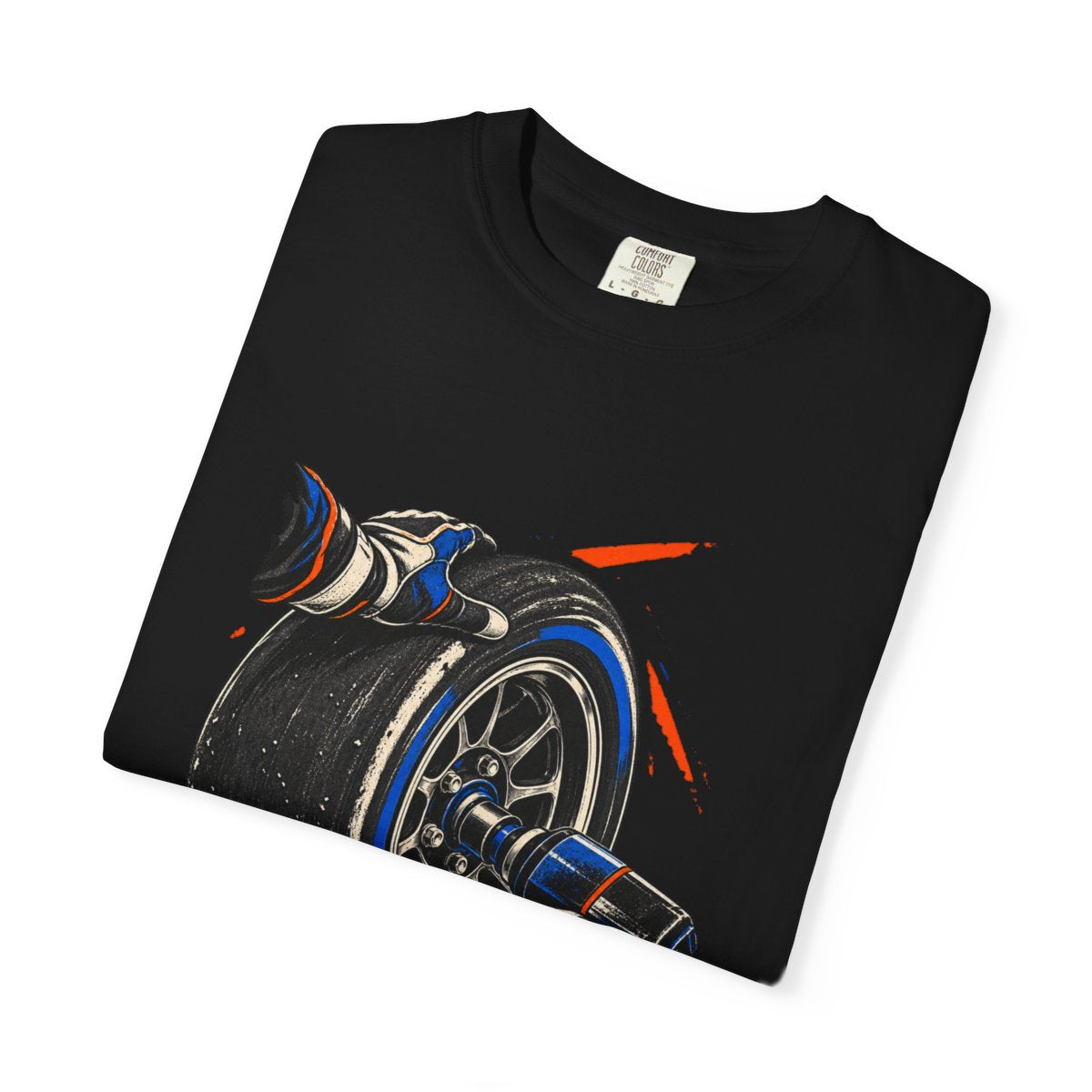 Wheel Swap Tee folded front print detail