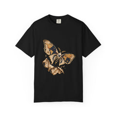 Atlas Moth Tee large front print on a Black Comfort Colors 1717 tee