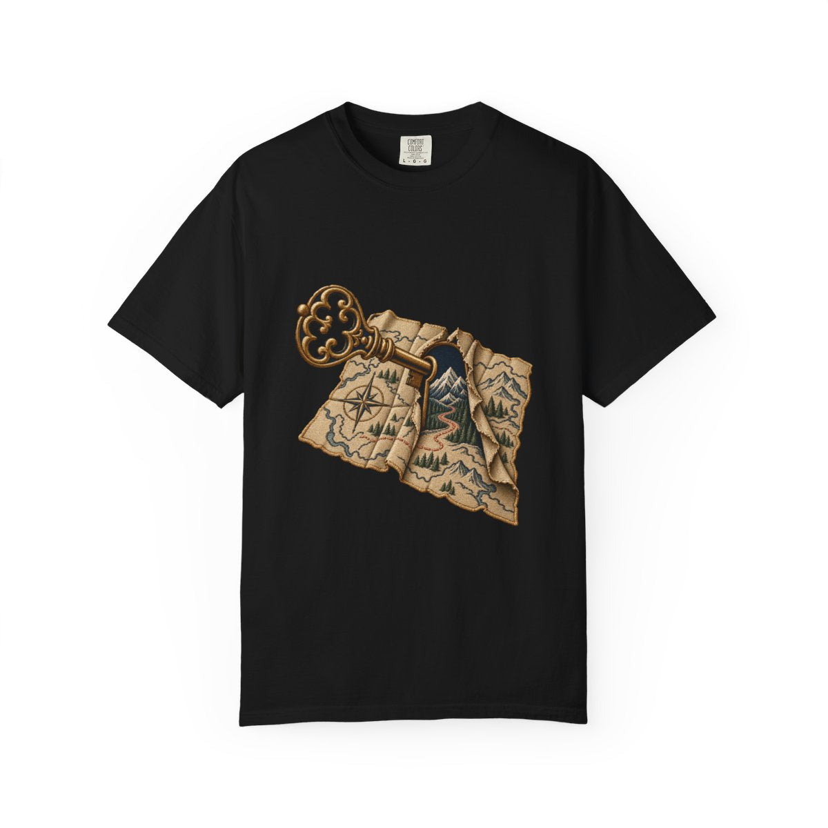 Key to Elsewhere Tee large front print on a Black Comfort Colors 1717 tee