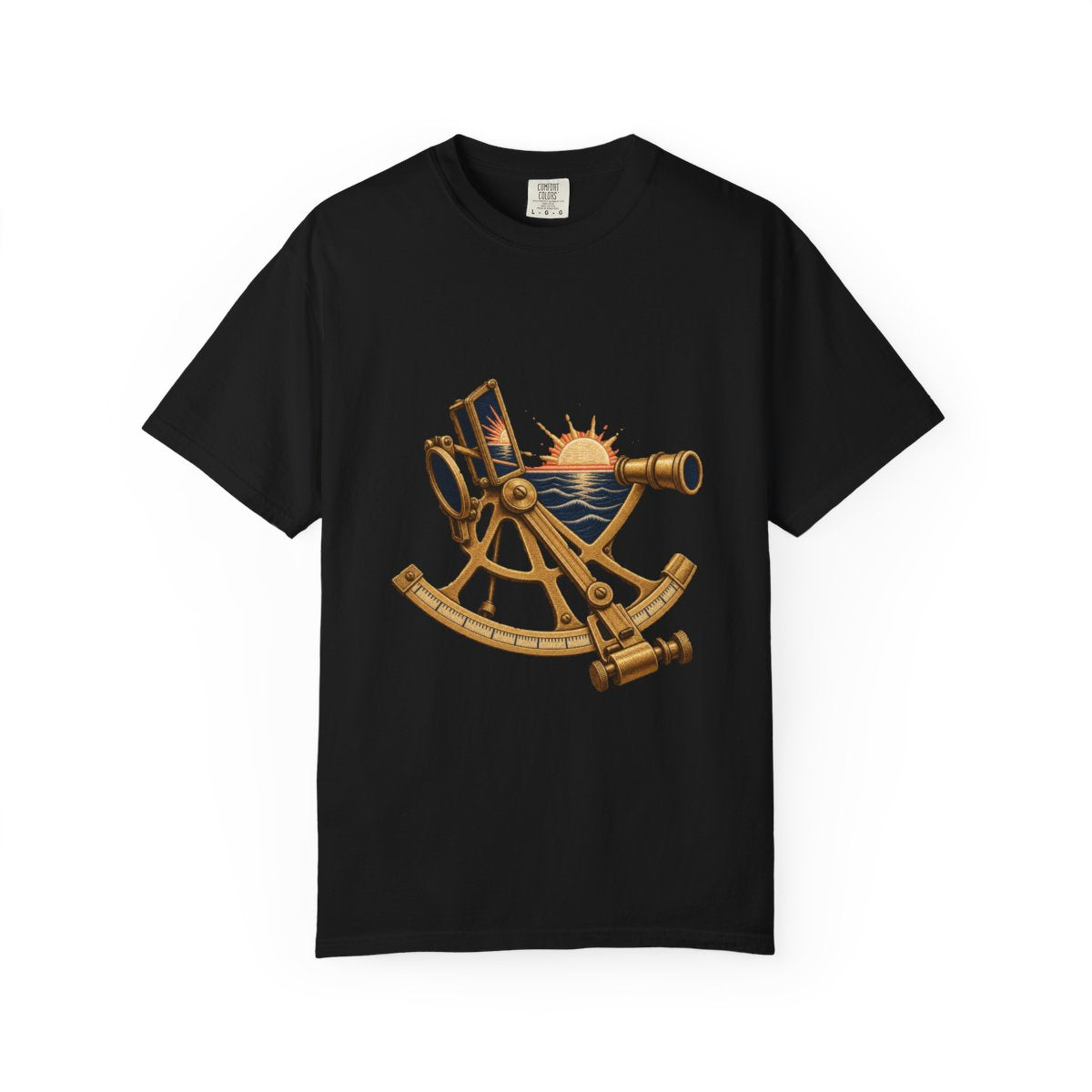 Sextant Sunrise Tee large front print on a Black Comfort Colors 1717 tee