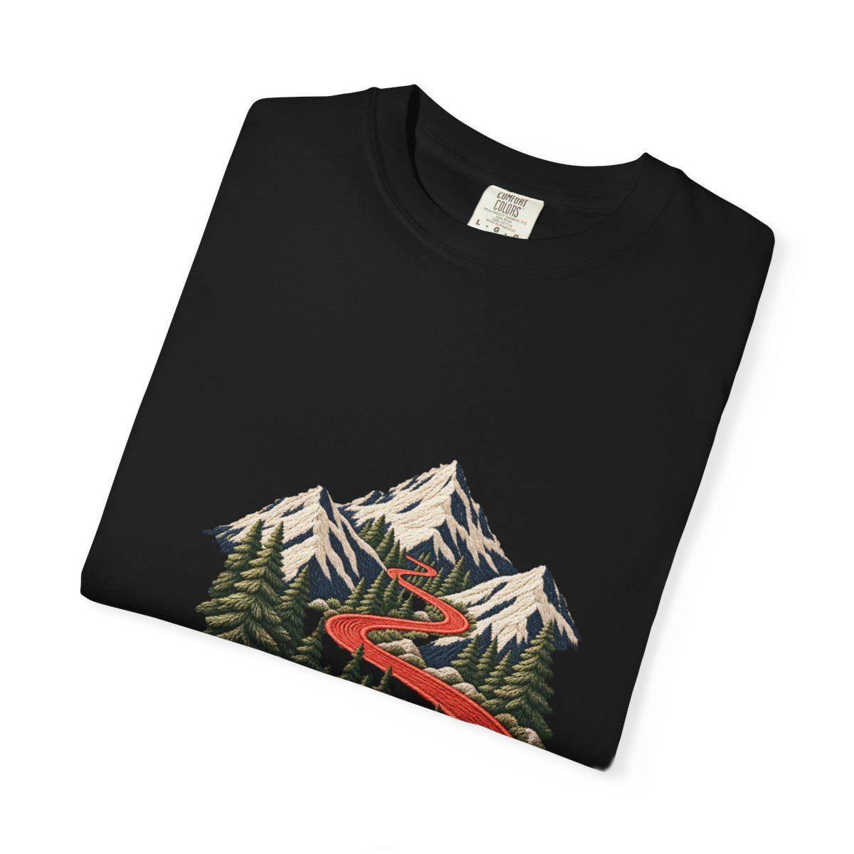 The Road Unwinds Tee folded front print detail
