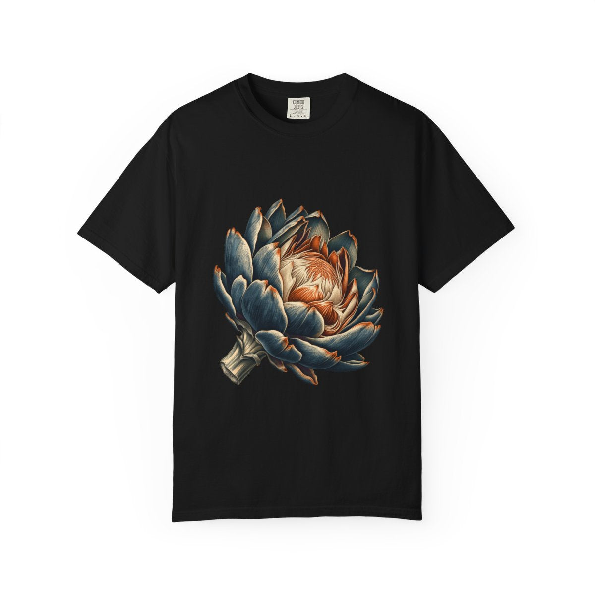 Artichoke Heart Tee large front print on a Black Comfort Colors 1717 tee