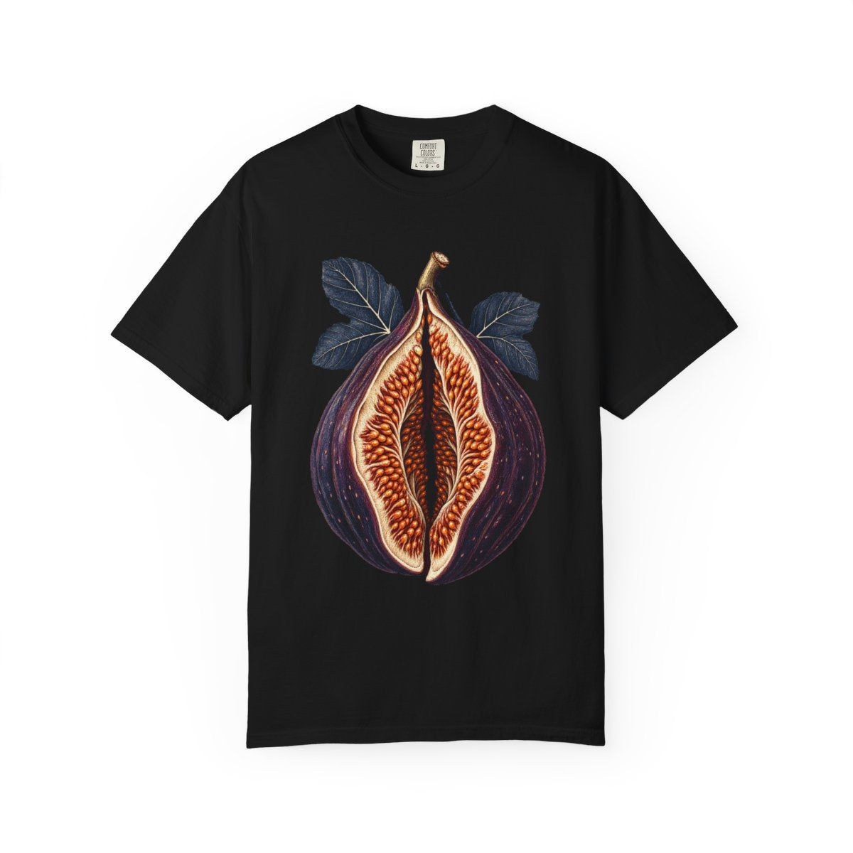 Fig Cathedral Tee large front print on a Black Comfort Colors 1717 tee