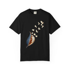 Milkweed Takes Flight Tee large front print on a Black Comfort Colors 1717 tee