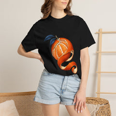Orange Unwound Tee worn Printify context view on a Black Comfort Colors 1717 tee