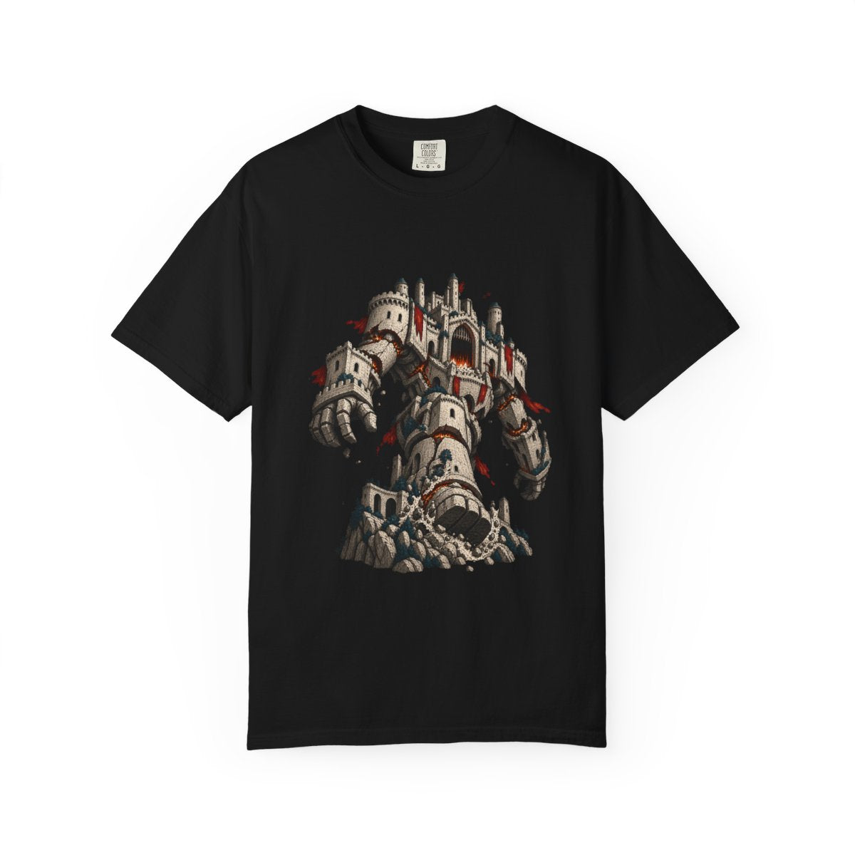 Fortress Wakes Tee large front print on a Black Comfort Colors 1717 tee