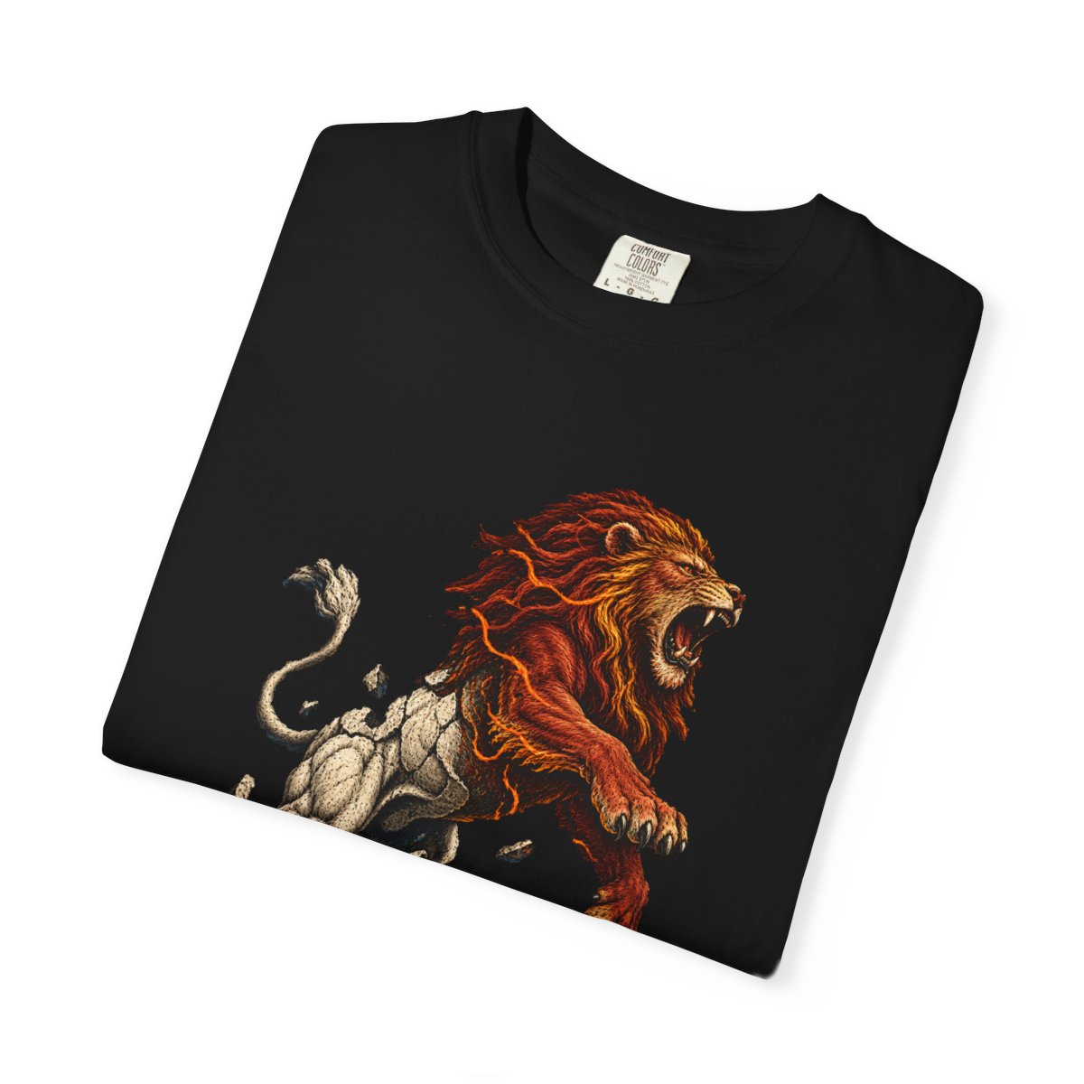 Lion Leaves Stone Tee folded front print detail