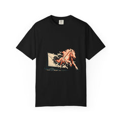 Screen Stallion Tee large front print on a Black Comfort Colors 1717 tee