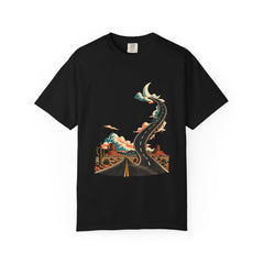 Skybound Exit Tee large front print on a Black Comfort Colors 1717 tee