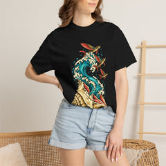 Conch Surge Tee worn Printify context view on a Black Comfort Colors 1717 tee