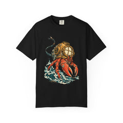 Helmet Hermit Tee large front print on a Black Comfort Colors 1717 tee