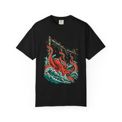 Hold the Pier Tee large front print on a Black Comfort Colors 1717 tee