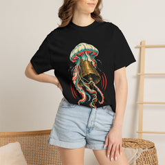 Jellyfish Bell Tee worn Printify context view on a Black Comfort Colors 1717 tee